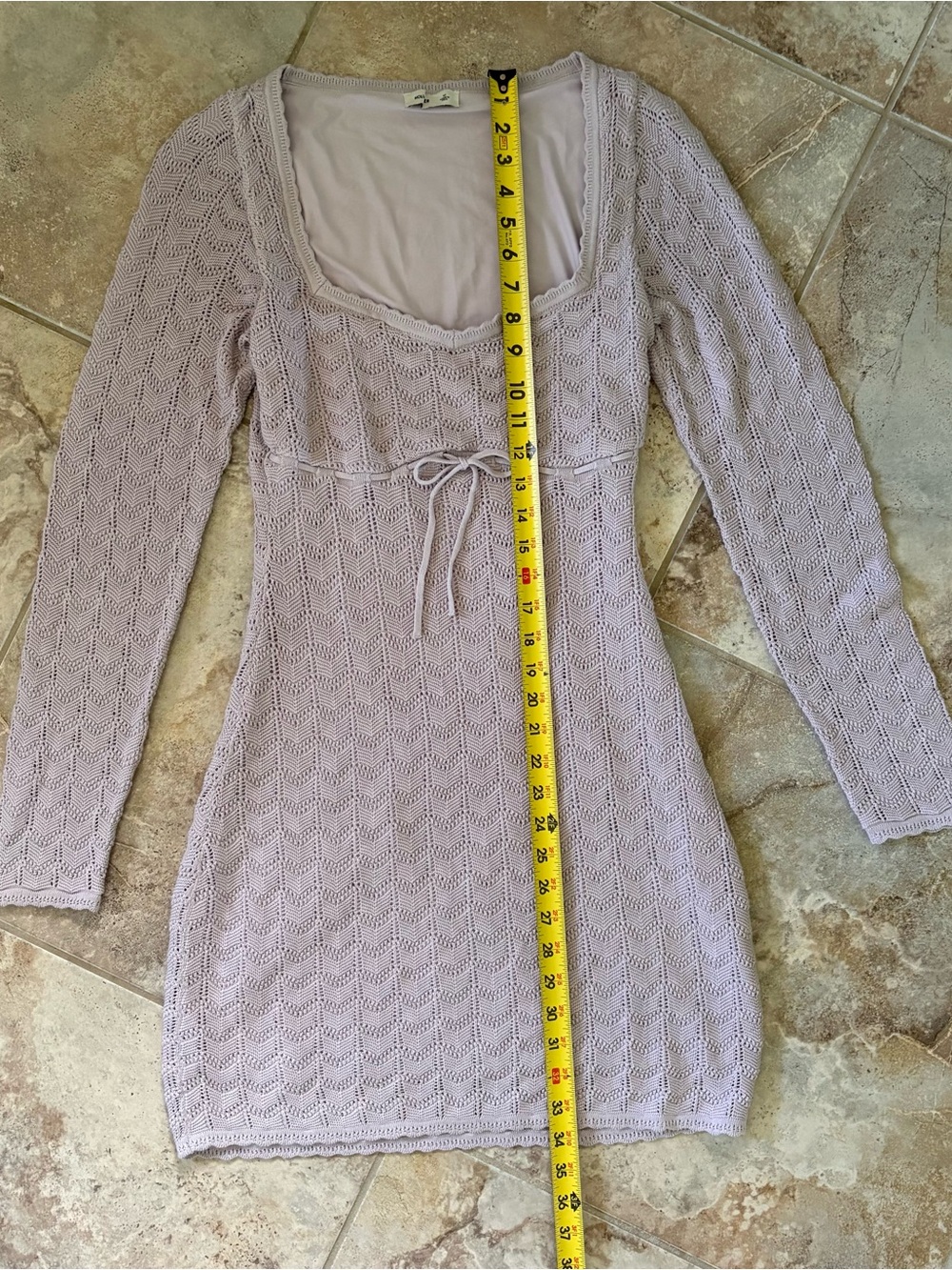 Hollister Long Sleeve Crochet Purple Mini Dress Square Neck Boho Y2K Pastel Knit - Picture 9 of 9